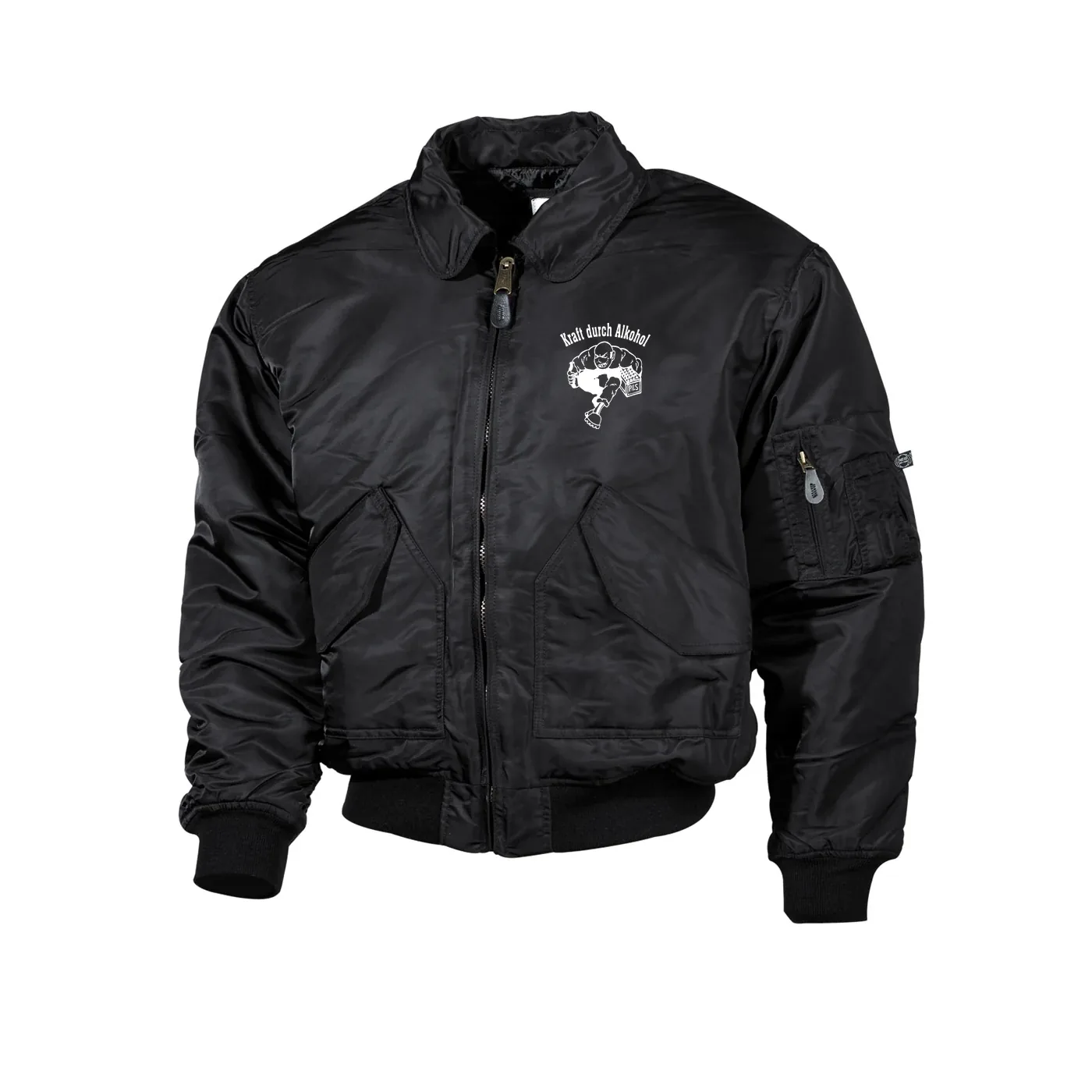 Bestickte Herren CWU Jacke, Schwarz - Kraft durch Alkohol