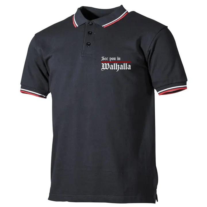Herren Poloshirt "Schwarz Weiß Rot" - See you in Walhalla, Strich
