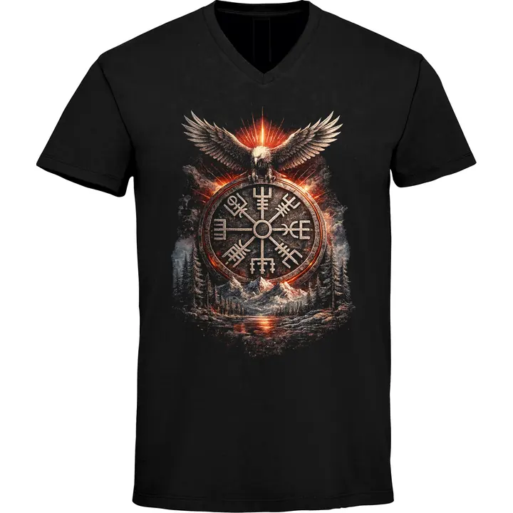 Herren V-Ausschnitt T-Shirt - Vegvisir mit Adler