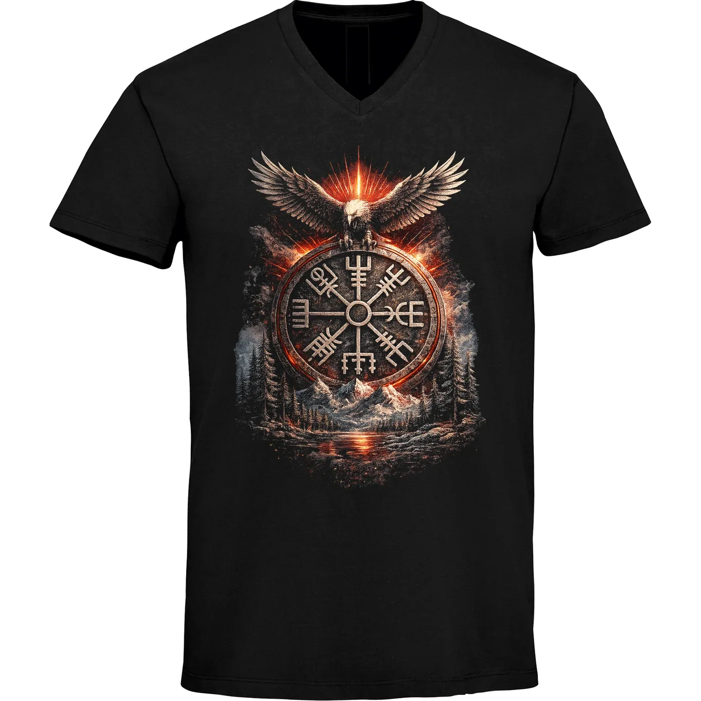 Herren V-Ausschnitt T-Shirt - Vegvisir mit Adler