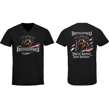 Herren V-Ausschnitt T-Shirt - Deutschtreu, Treue kennt kein Wanken Vorder- und Rückseite