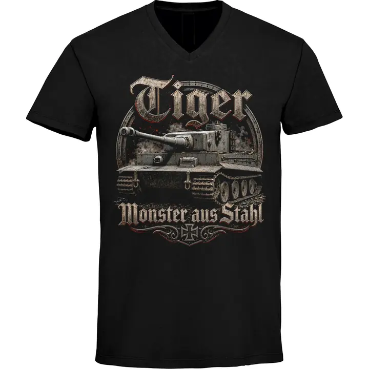 Herren V-Ausschnitt T-Shirt - Tiger, Monster aus Stahl