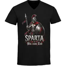 Herren V-Ausschnitt T-Shirt - Sparta, Bis zum Tod 3D Version Vorderseite