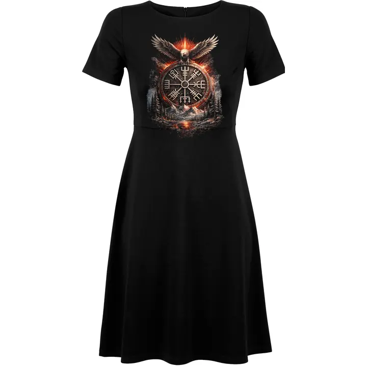 Damen kurzarm Kleid - Vegvisir mit Adler