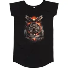 Damen T-Shirt Kleid - Vegvisir mit Adler Vorderseite