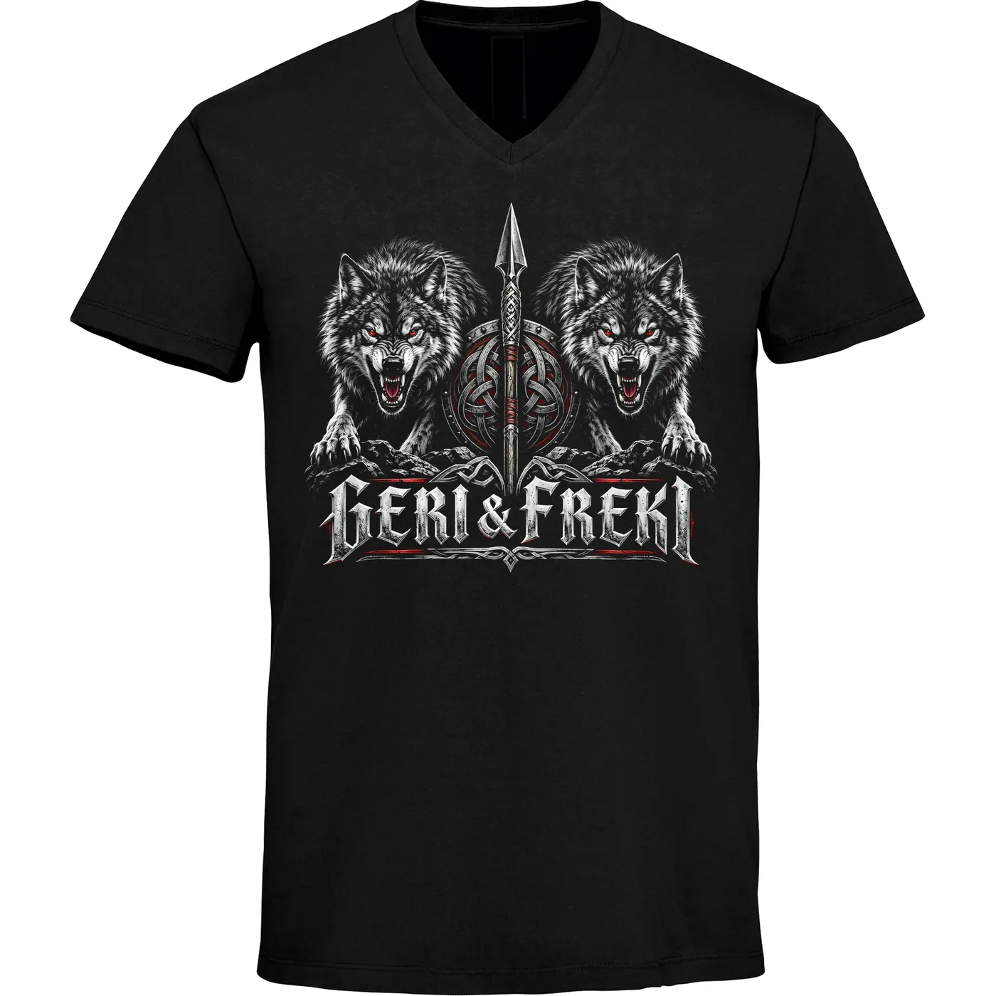 Herren V-Ausschnitt T-Shirt - Geri & Freki, Schild
