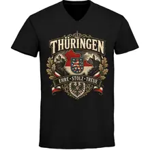 Herren V-Ausschnitt T-Shirt - Thüringen Wappen, Ehre Stolz Treue - gewählte Variante