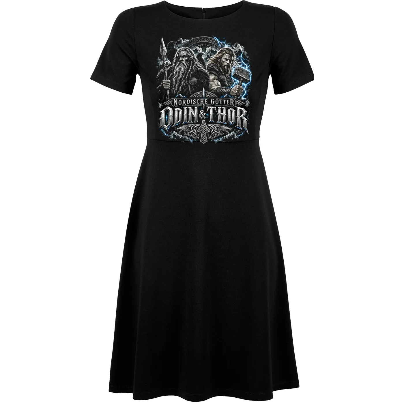 Damen kurzarm Kleid - Nordische Götter, Odin & Thor