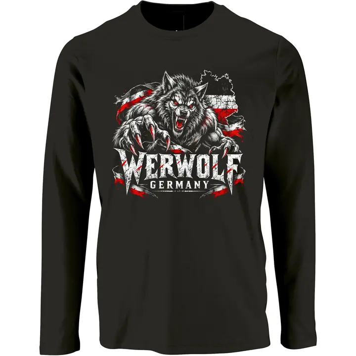 Herren Langarm Shirt - Werwolf Germany, Schwarz Weiß Rot