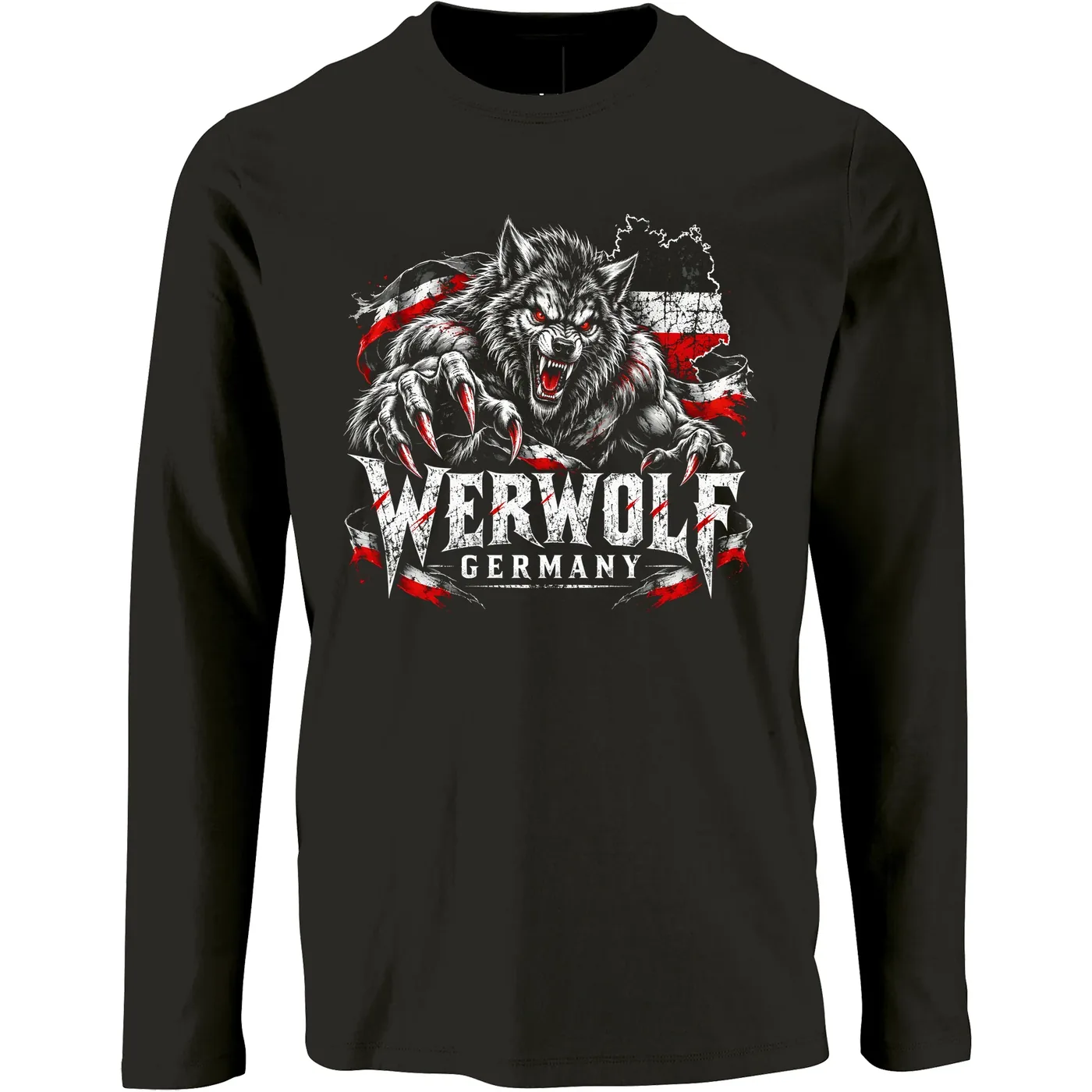 Herren Langarm Shirt - Werwolf Germany, Schwarz Weiß Rot