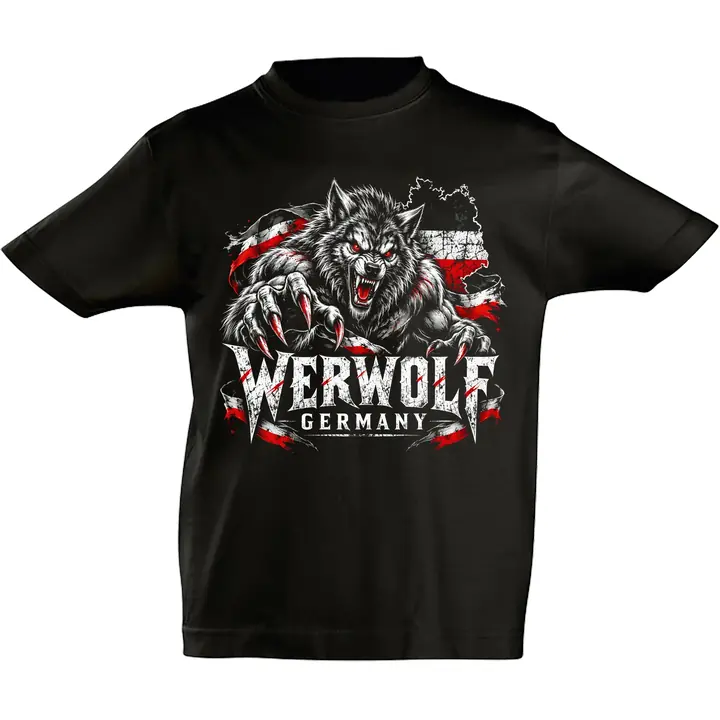 Kinder T-Shirt - Werwolf Germany, Schwarz Weiß Rot