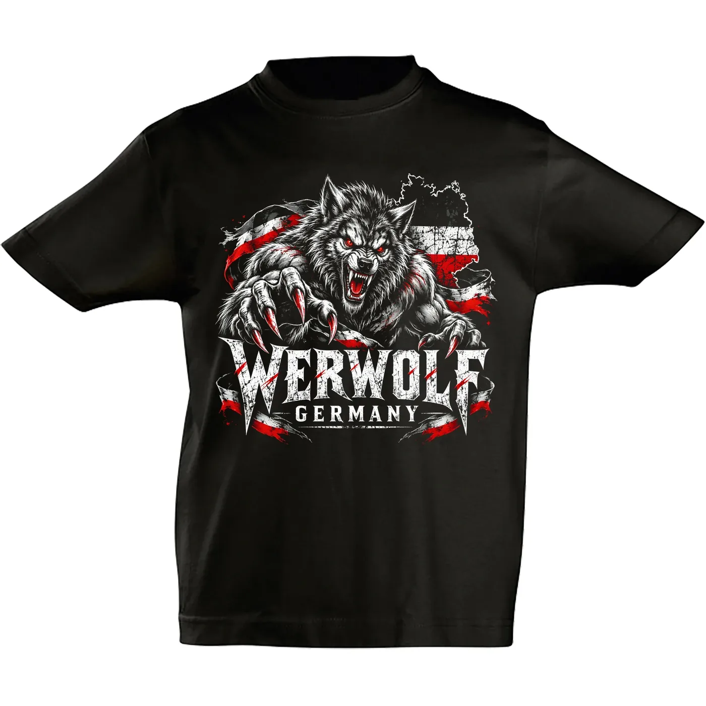 Kinder T-Shirt - Werwolf Germany, Schwarz Weiß Rot