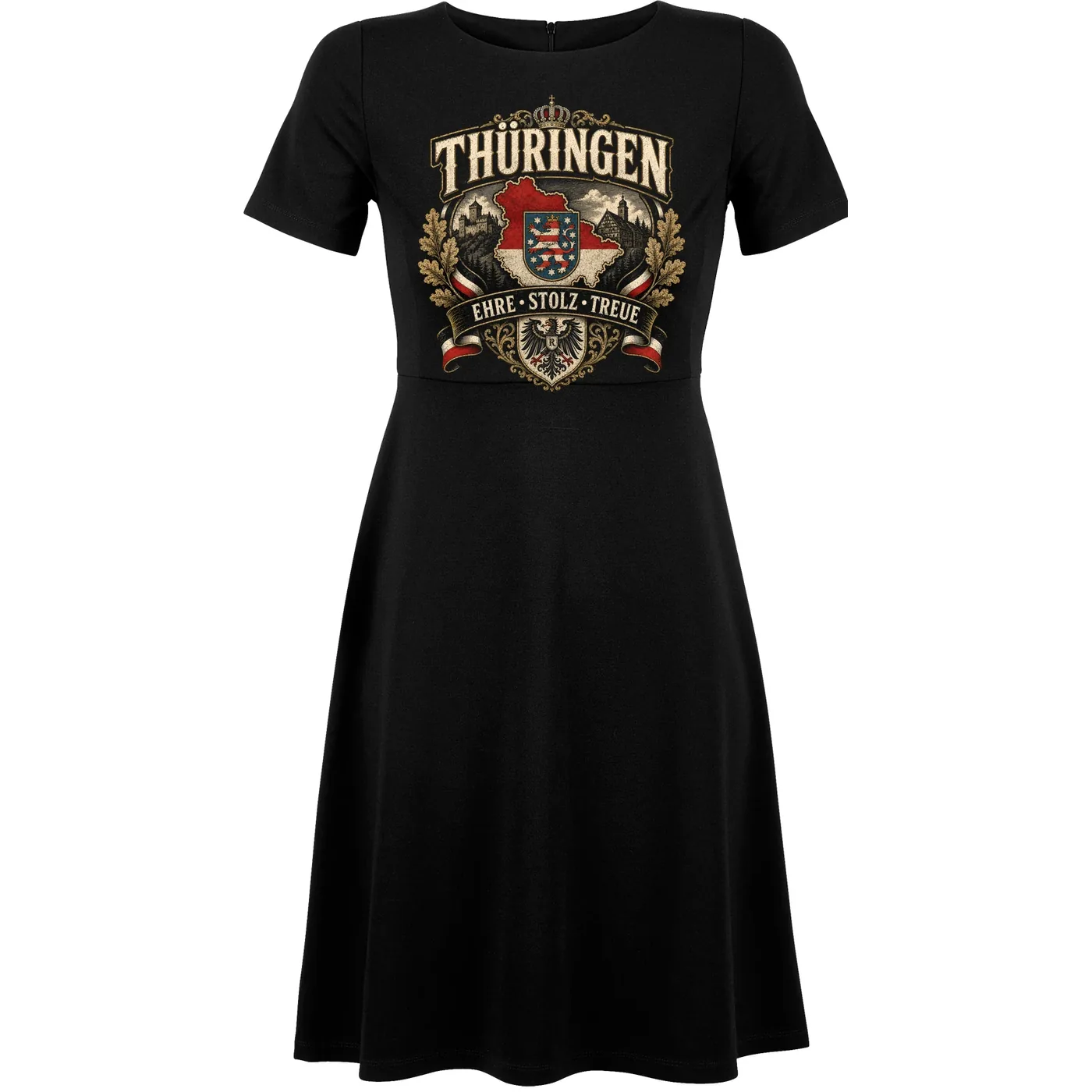 Damen kurzarm Kleid - Thüringen Wappen, Ehre Stolz Treue