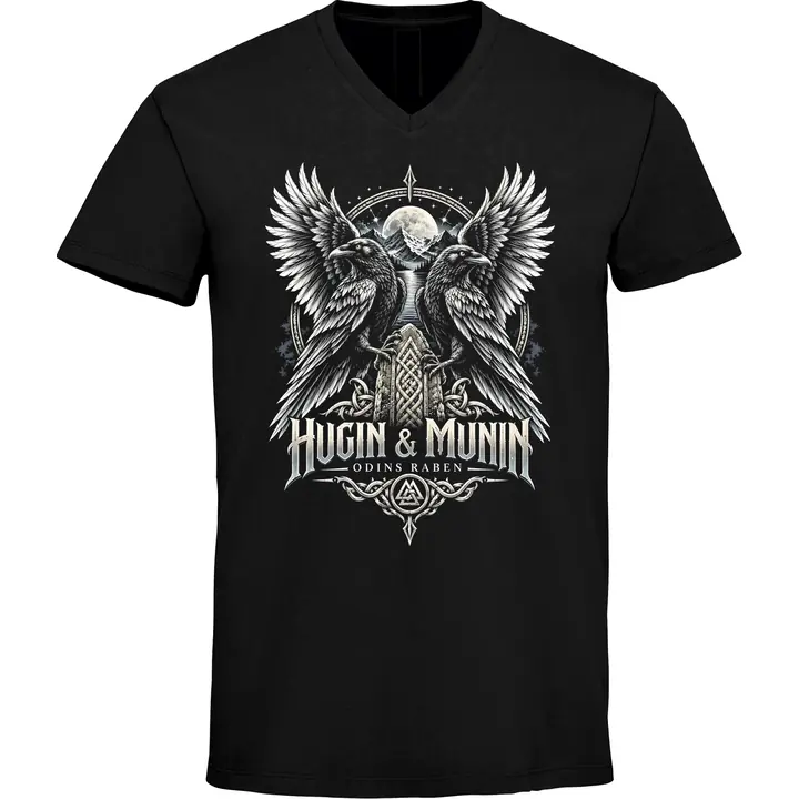 Herren V-Ausschnitt T-Shirt - Odins Raben, Hugin & Munin