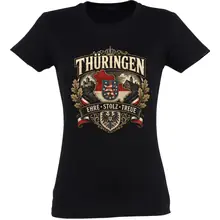 Damen T-Shirt - Thüringen Wappen, Ehre Stolz Treue - gewählte Variante