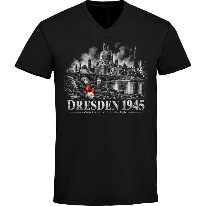 Herren V-Ausschnitt T-Shirt - Dresden 1945, Zum Gedenken an die Opfer