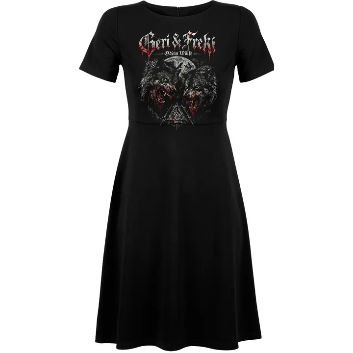 Damen kurzarm Kleid - Geri & Freki, Odins Wölfe