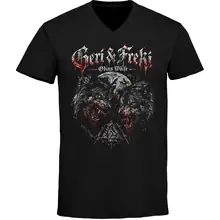 Herren V-Ausschnitt T-Shirt - Geri & Freki, Odins Wölfe Vorderseite