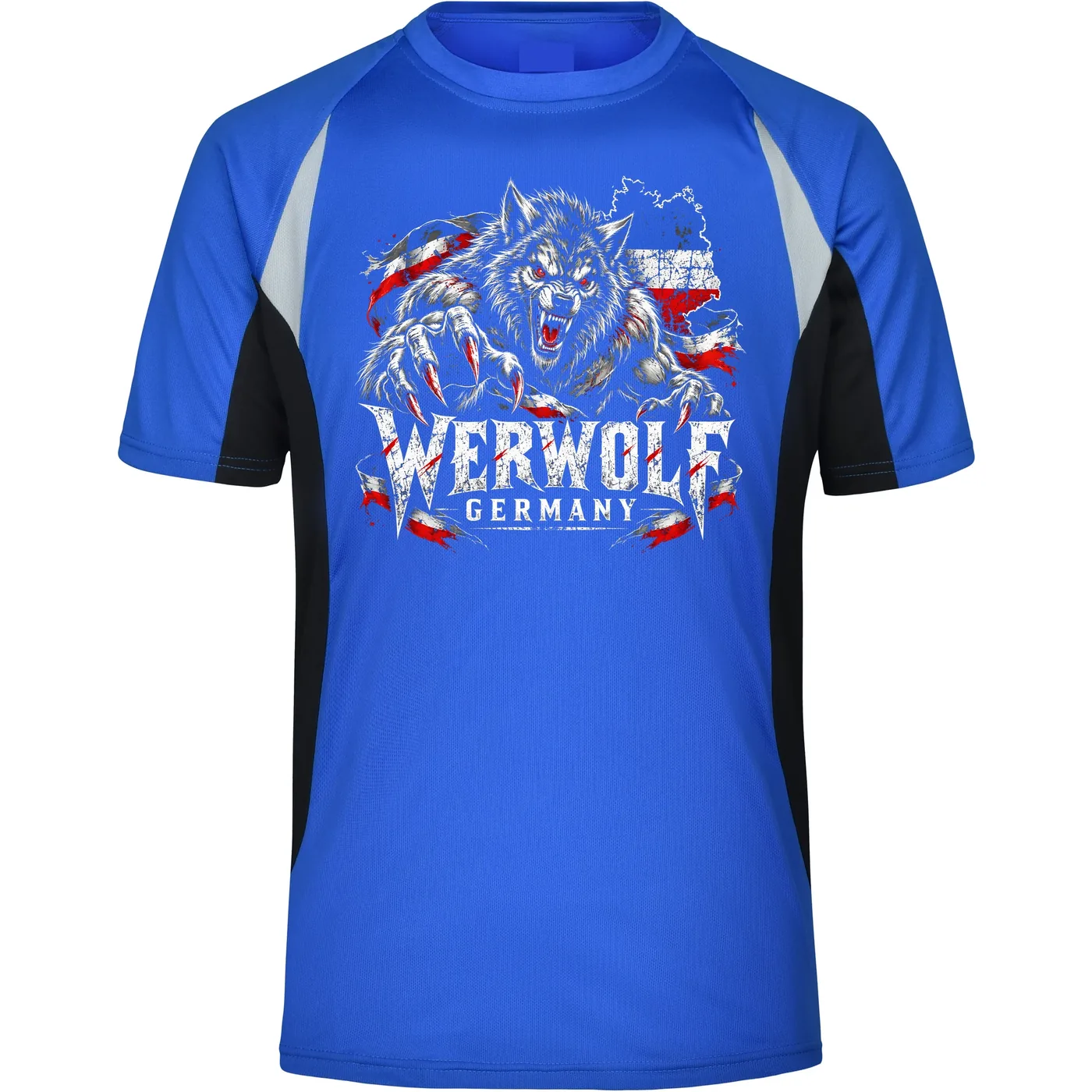 Herren Sportshirt - Werwolf Germany, Schwarz Weiß Rot