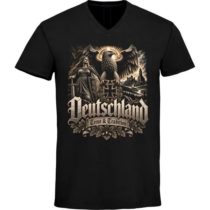 Herren V-Ausschnitt T-Shirt - Deutschland Adler, Treue & Tradition