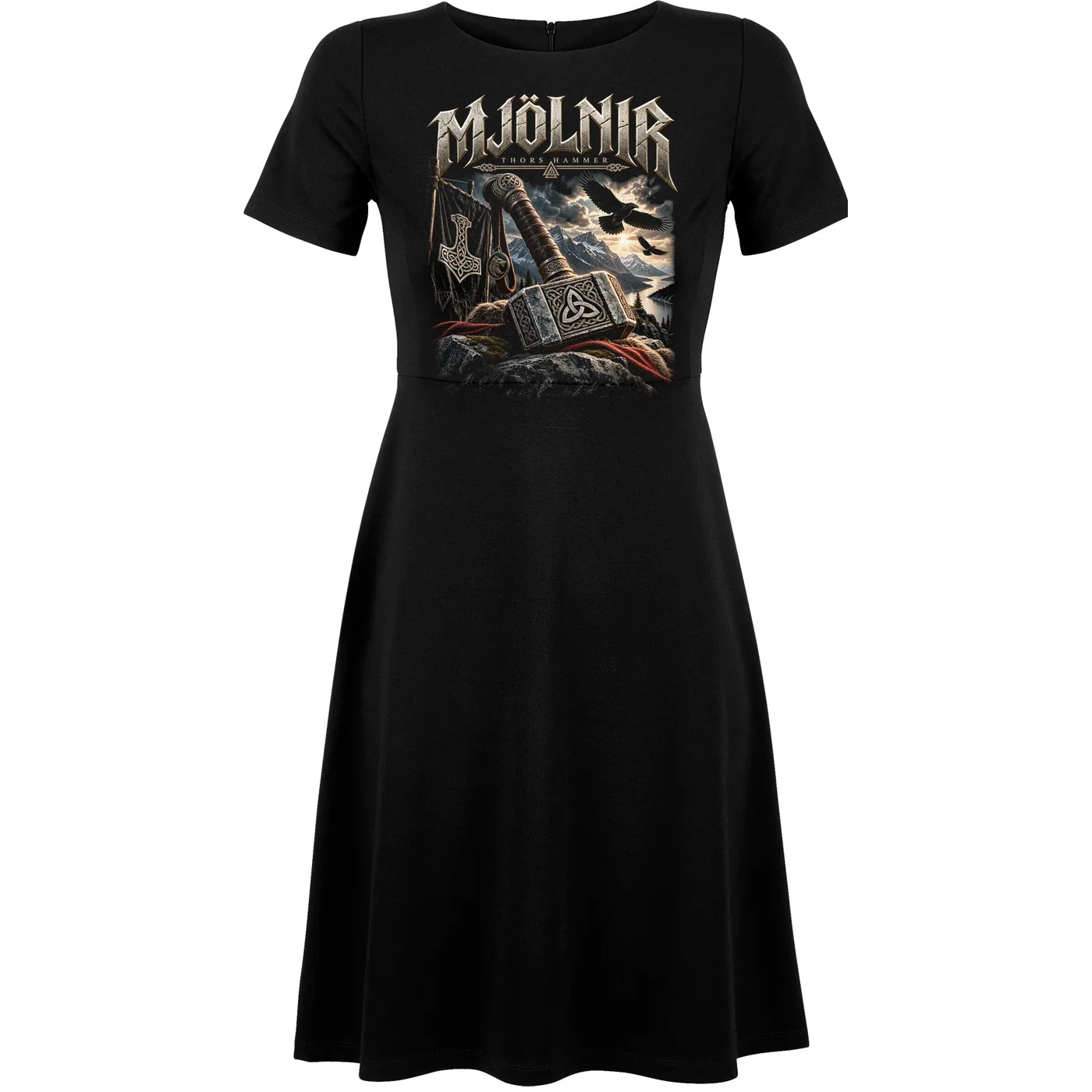 Damen kurzarm Kleid - Mjölnir, Thors Hammer