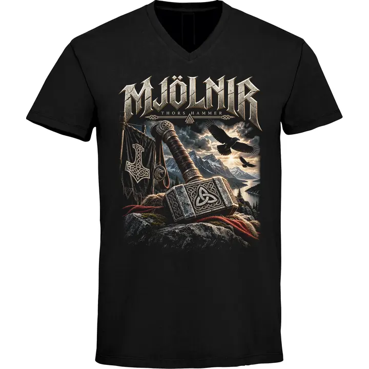 Herren V-Ausschnitt T-Shirt - Mjölnir, Thors Hammer
