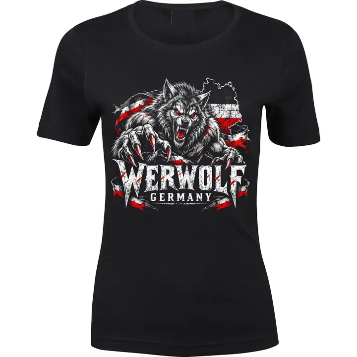 Damen Premium T-Shirt - Werwolf Germany, Schwarz Weiß Rot