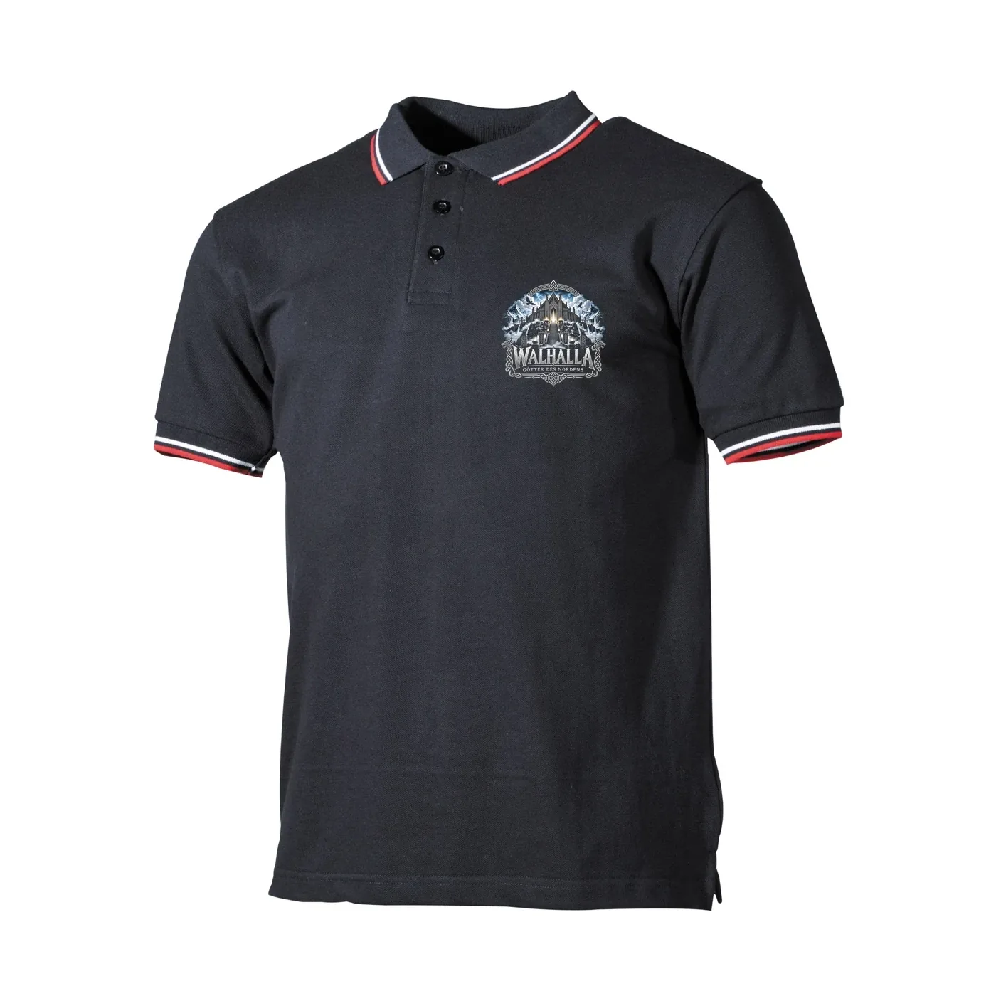Herren Poloshirt "Schwarz Weiß Rot" - Walhalla, Götter des Nordens