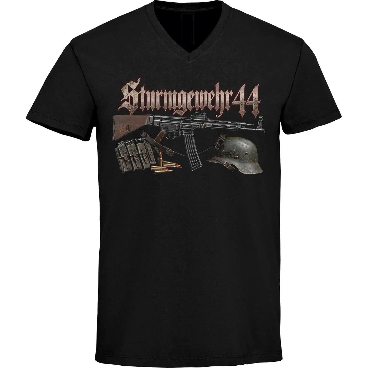 Herren V-Ausschnitt T-Shirt - Sturmgewehr 44, Stahlhelm