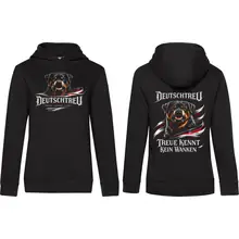 Damen Kapuzenpullover - Deutschtreu, Treue kennt kein Wanken Vorder- und Rückseite