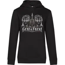 Damen Kapuzenpullover - Geri & Freki, Schild - gewählte Variante
