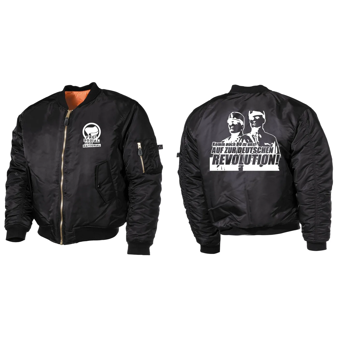 Bestickte MA1 Bomberjacke, Schwarz - Komm zur Revolution