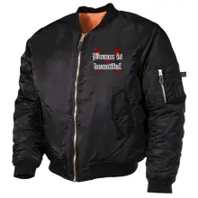 Bestickte MA1 Bomberjacke, Schwarz - Braun is beautiful Vorderseite