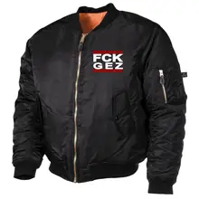 Bestickte MA1 Bomberjacke, Schwarz - FCK GEZ Vorderseite