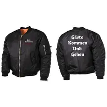 Bestickte MA1 Bomberjacke, Schwarz - Gute Heimreise Vorder- und Rückseite