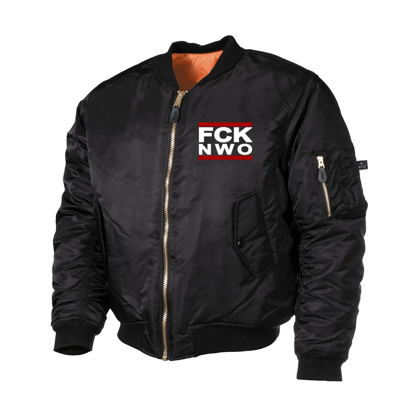 Bestickte MA1 Bomberjacke, Schwarz - FCK NWO