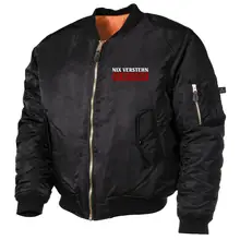 Bestickte MA1 Bomberjacke, Schwarz - Nix verstehen, ich deutscher Vorderseite