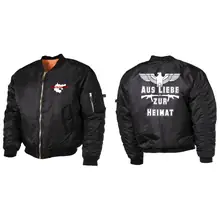 Bestickte MA1 Bomberjacke, Schwarz - Aus liebe zur Heimat Vorder- und Rückseite