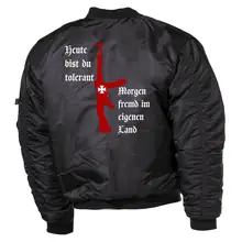 Bestickte MA1 Bomberjacke, Schwarz - Heute tolerant morgen fremd im eigenen Land Rückseite