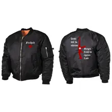 Bestickte MA1 Bomberjacke, Schwarz - Heute tolerant morgen fremd im eigenen Land Vorder- und Rückseite