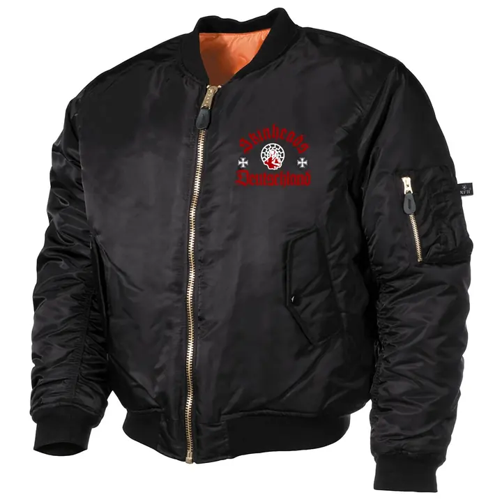 Bestickte MA1 Bomberjacke, Schwarz - Skinheads Deutschland