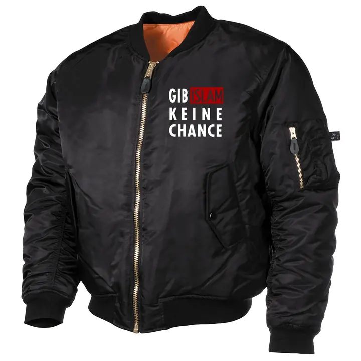 Bestickte MA1 Bomberjacke, Schwarz - Gib Islam keine Chance