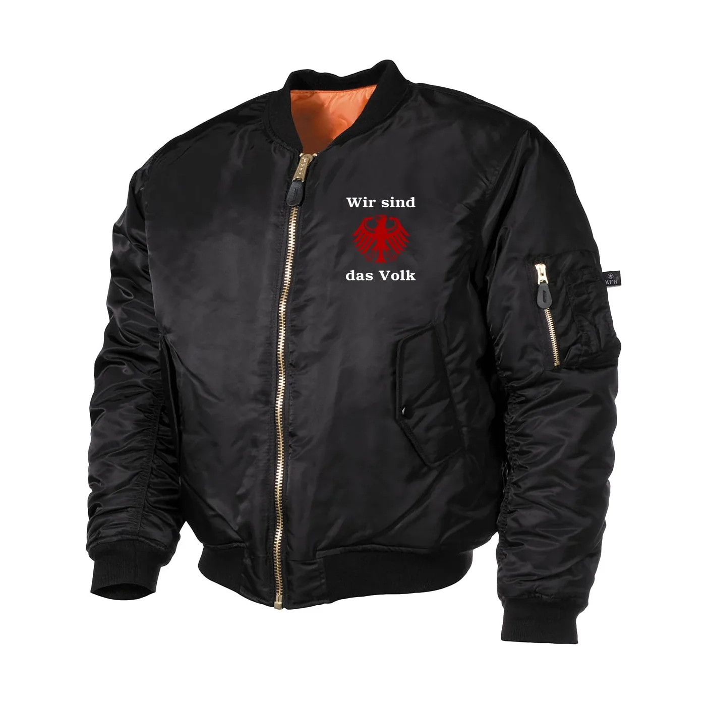 Bestickte MA1 Bomberjacke, Schwarz - Wir sind das Volk