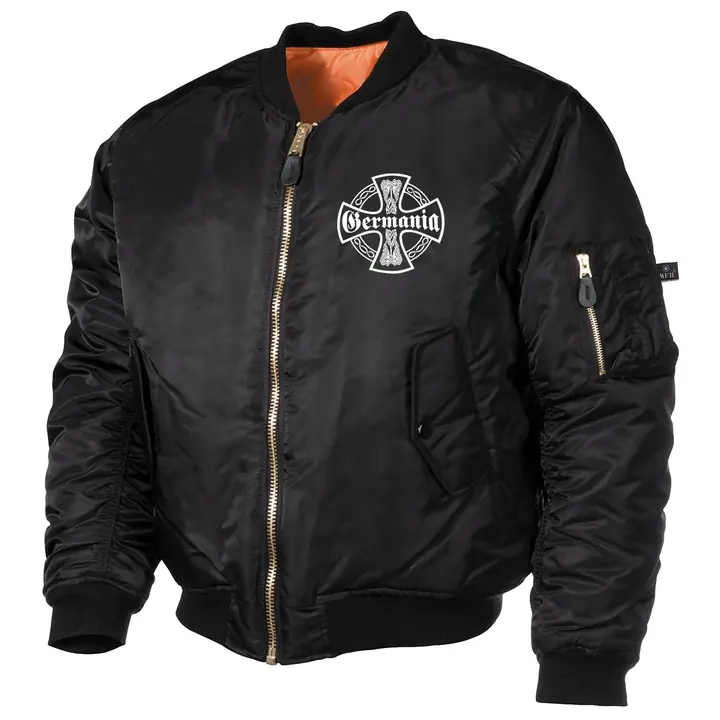 Bestickte MA1 Bomberjacke, Schwarz - Germania, Kreuz