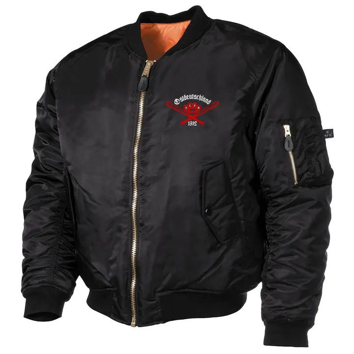 Bestickte MA1 Bomberjacke, Schwarz - Ostdeutschland, ACAB