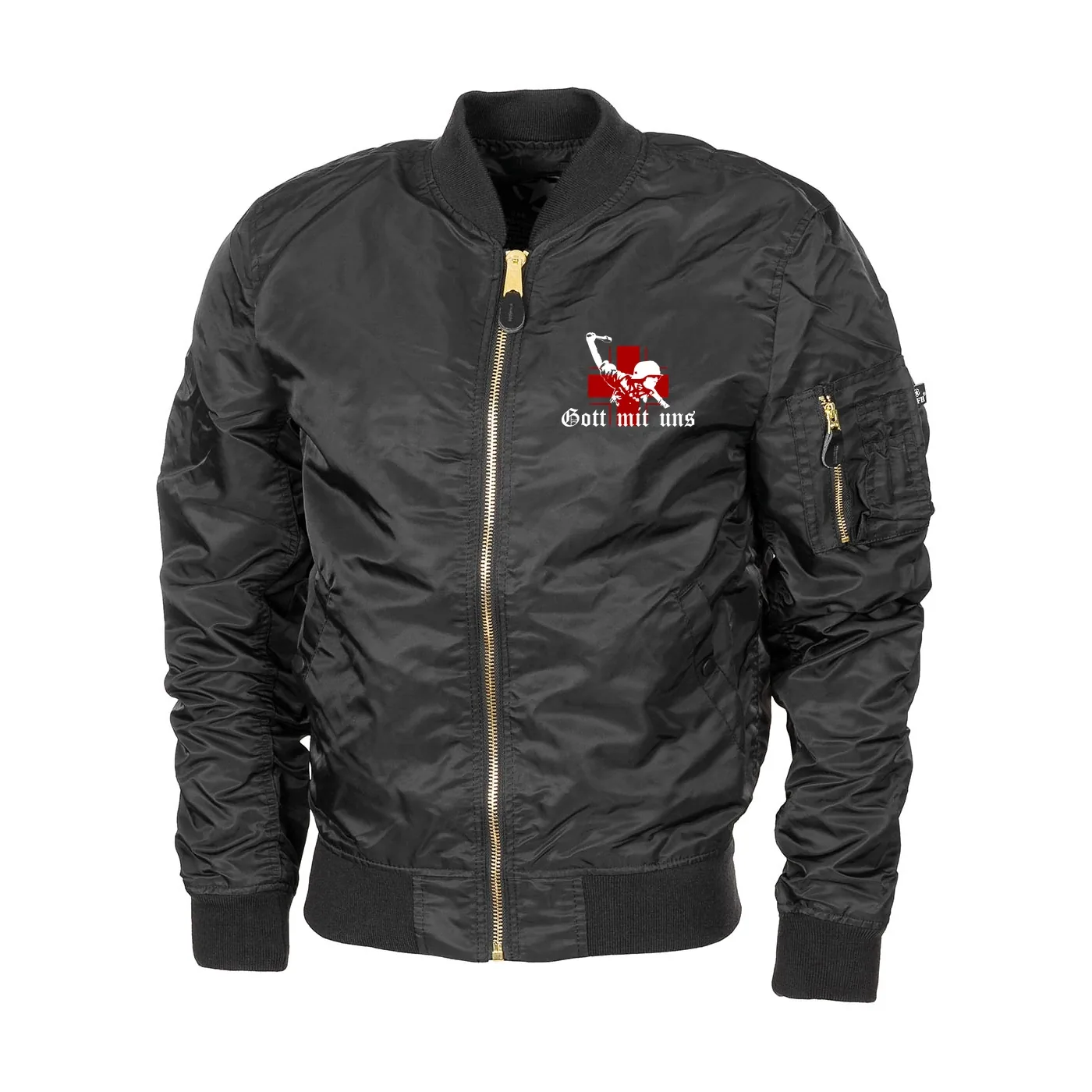 Bestickte MA1 Bomberjacke "Leichtversion" Schwarz - Gott mit uns, Soldat