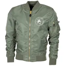 Bestickte MA1 Bomberjacke "Leichtversion" Schwarz - Odin und Sleipnir Vorderseite