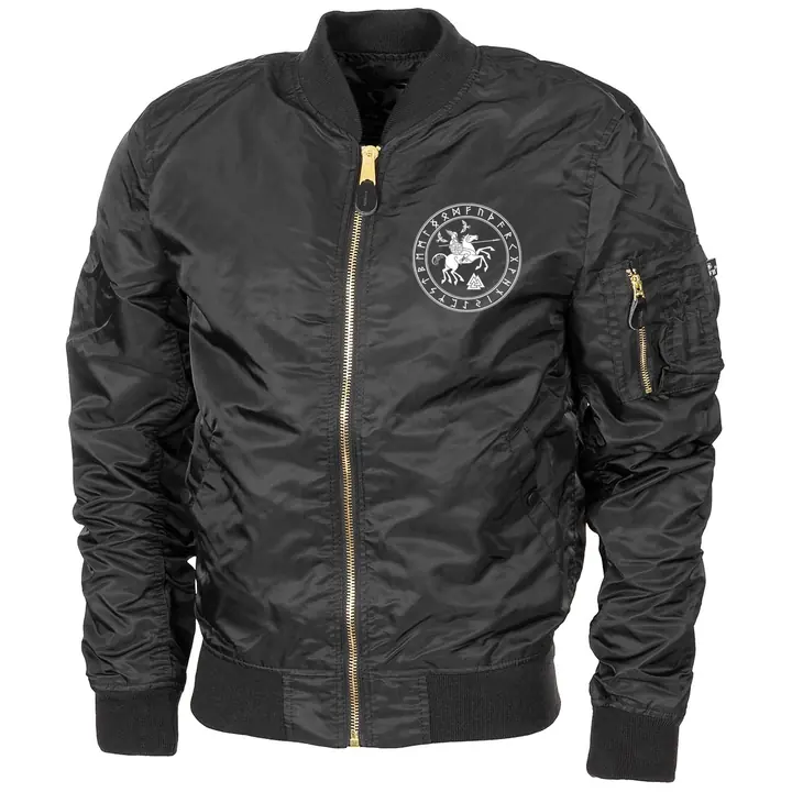 Bestickte MA1 Bomberjacke "Leichtversion" Schwarz - Odin und Sleipnir