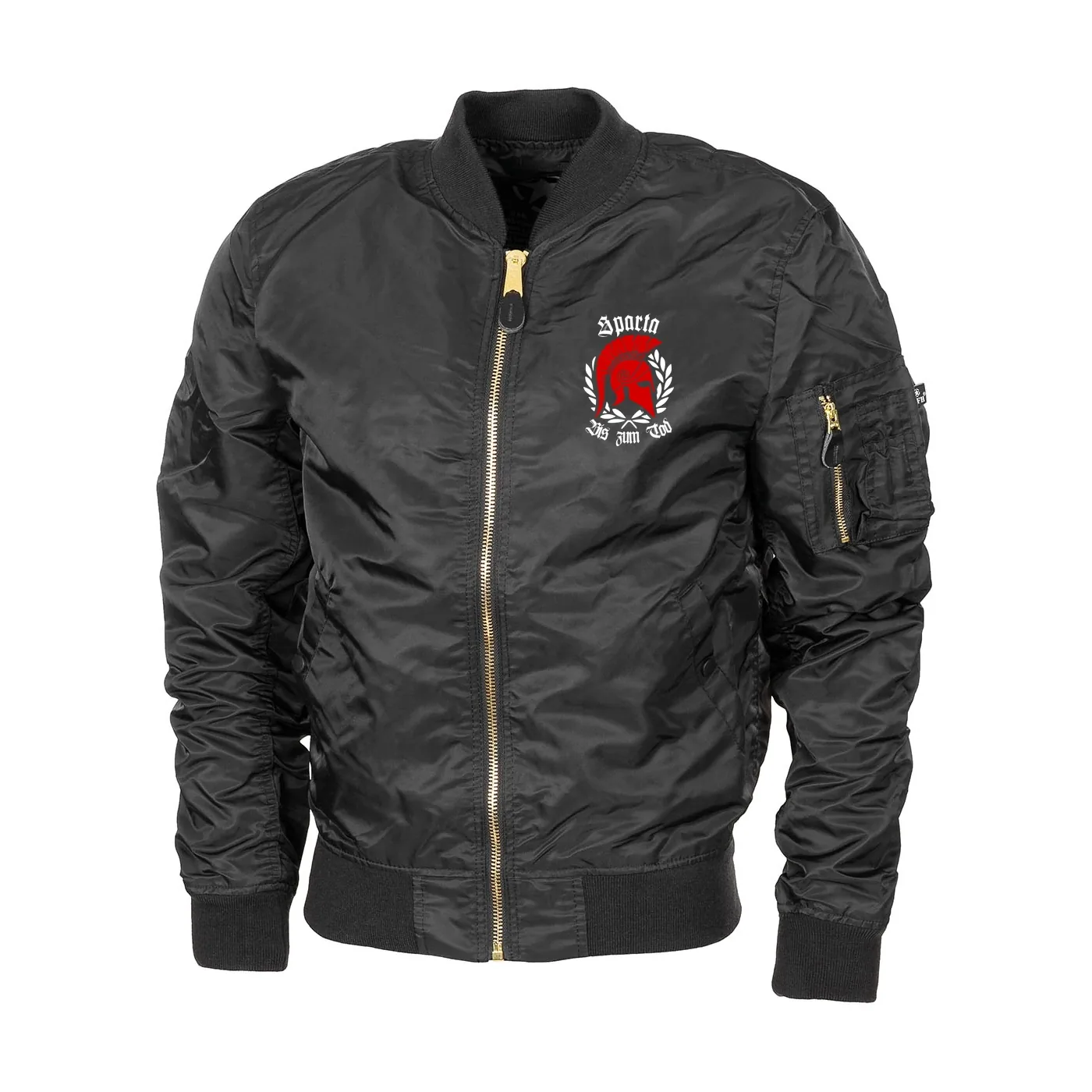 Bestickte MA1 Bomberjacke "Leichtversion" Schwarz - Sparta, bis zum Tod