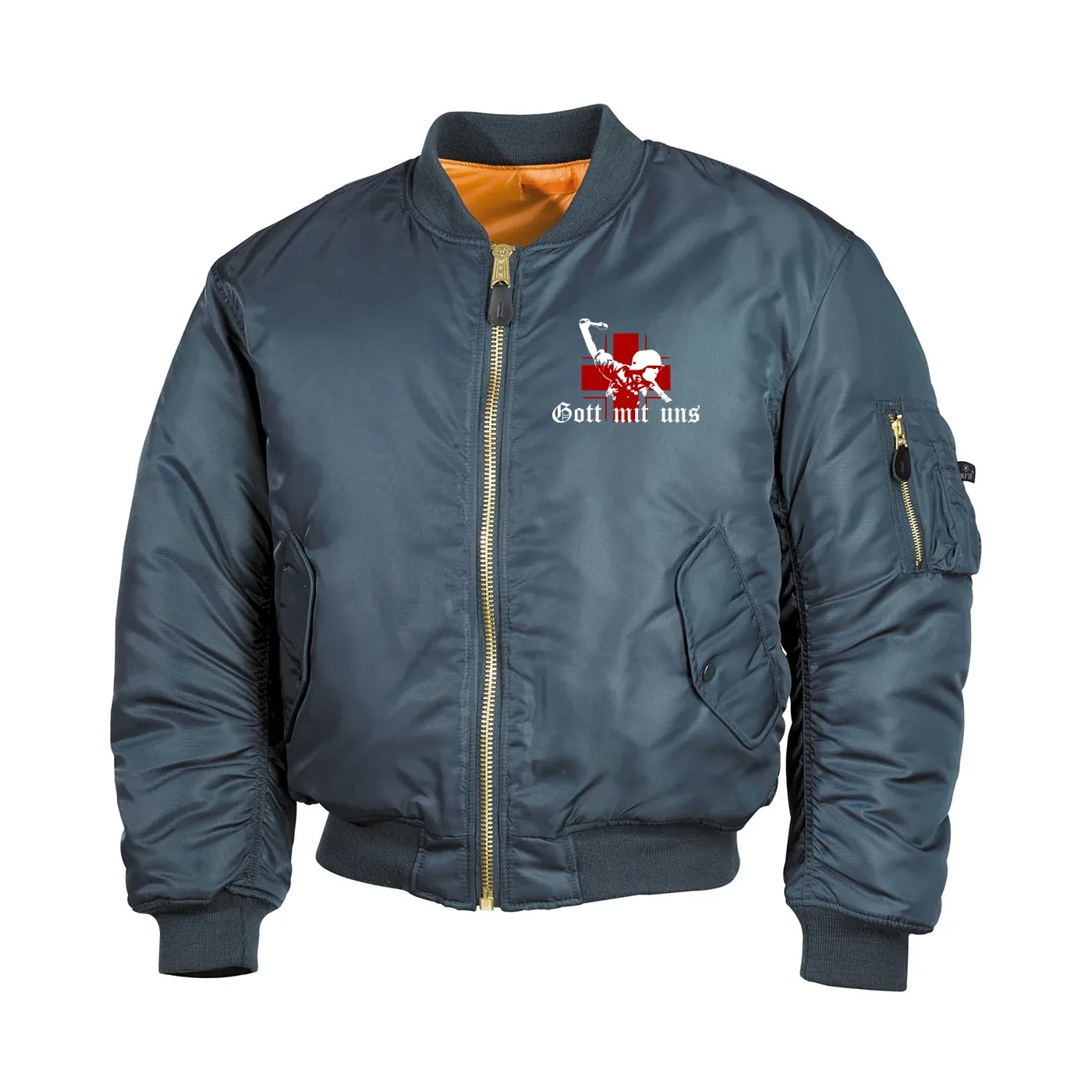 Bestickte MA1 Bomberjacke, Alphablau - Gott mit uns, Soldat